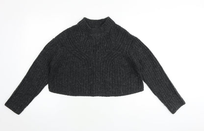 Native Youth Womens Grey Mock Neck Acrylic Pullover Jumper Size XS