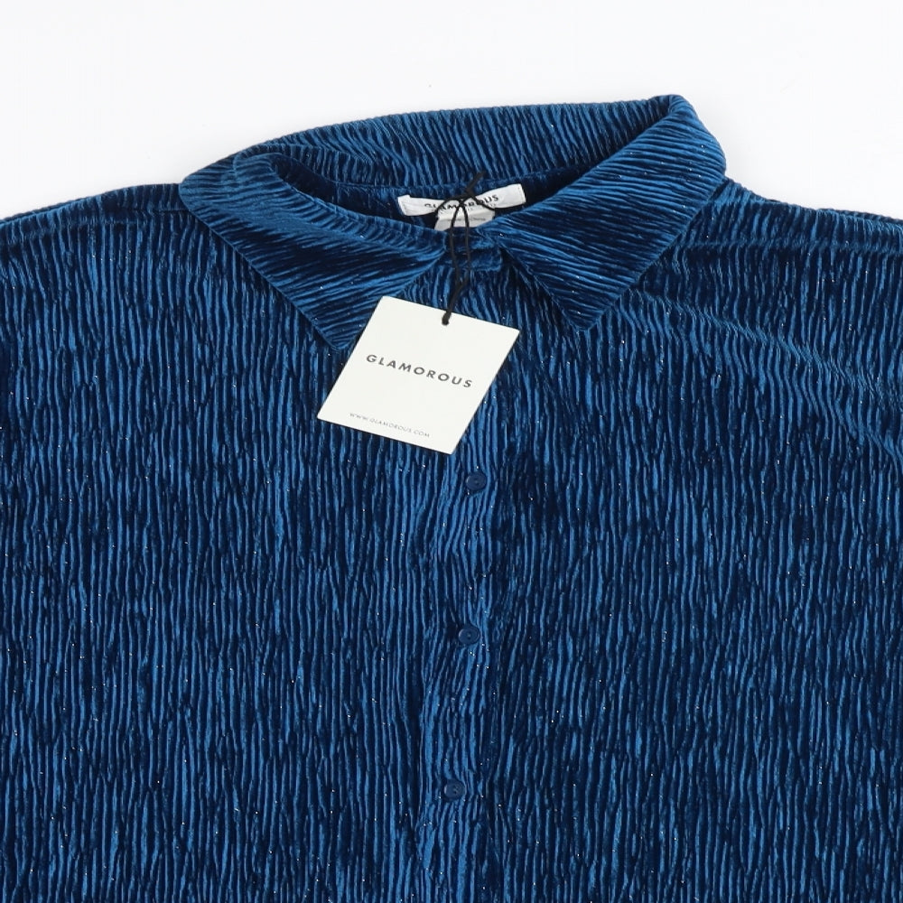 Glamorous Womens Blue Polyester Basic Button-Up Size 16 Collared