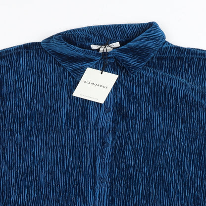 Glamorous Womens Blue Polyester Basic Button-Up Size 16 Collared