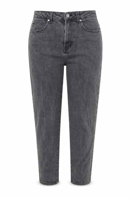 Front view of Denim & Co. women’s grey cotton tapered jeans, size UK 14, 27-inch leg regular zip