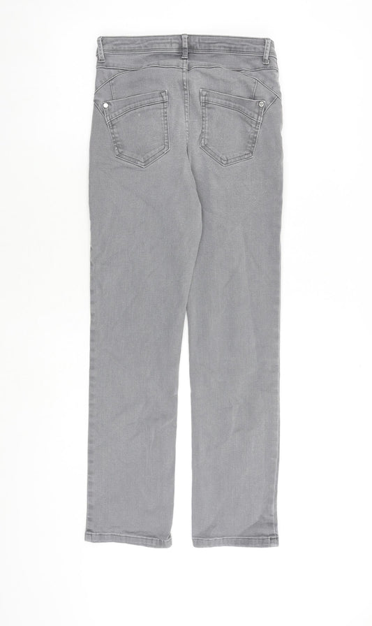 Per Una Womens Grey Cotton Straight Jeans Size 26 in L27 in Regular Zip