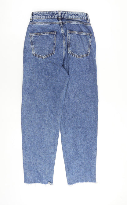 Denim & Co. Womens Blue Cotton Tapered Jeans Size 4 L26 in Regular Zip - Frayed Hem