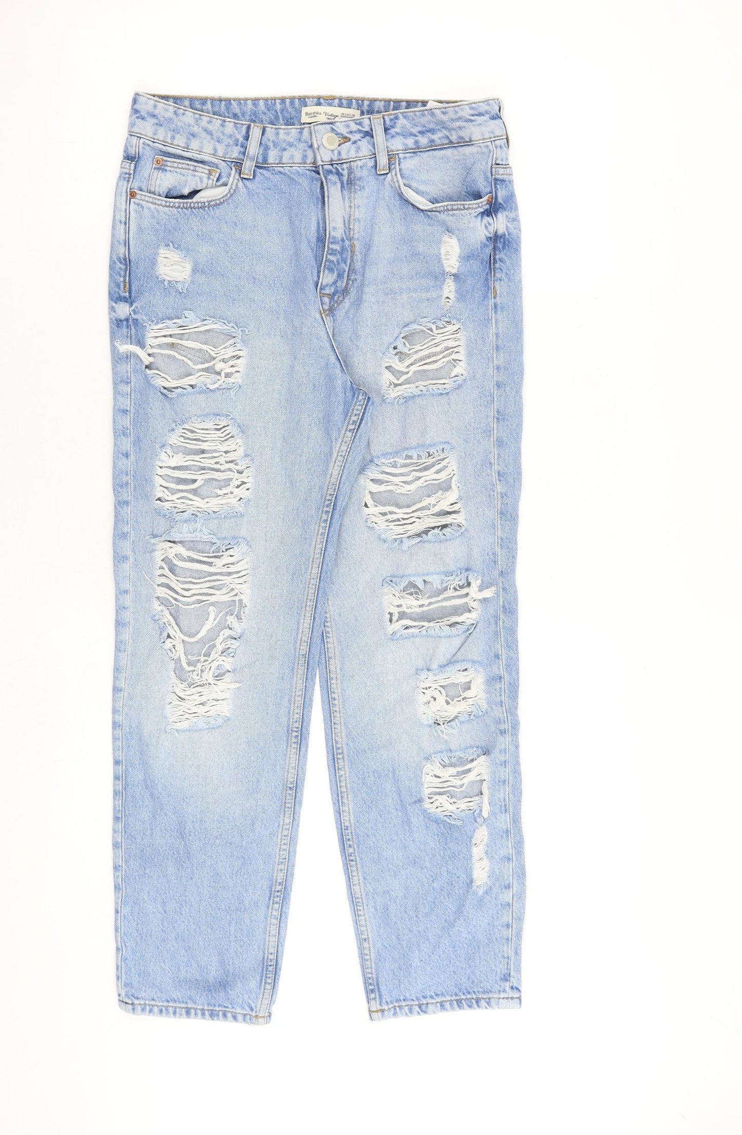 Bershka Womens Blue Cotton Straight Jeans Size 8 L26 in Regular Zip