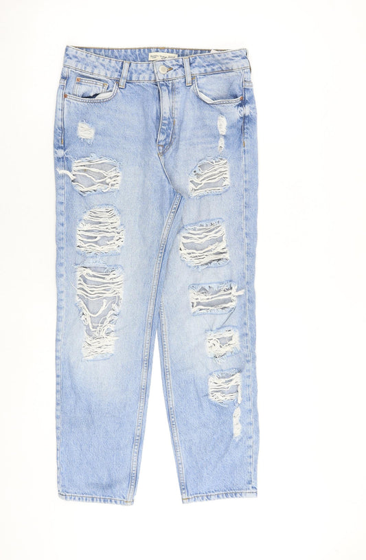 Bershka Womens Blue Cotton Straight Jeans Size 8 L26 in Regular Zip