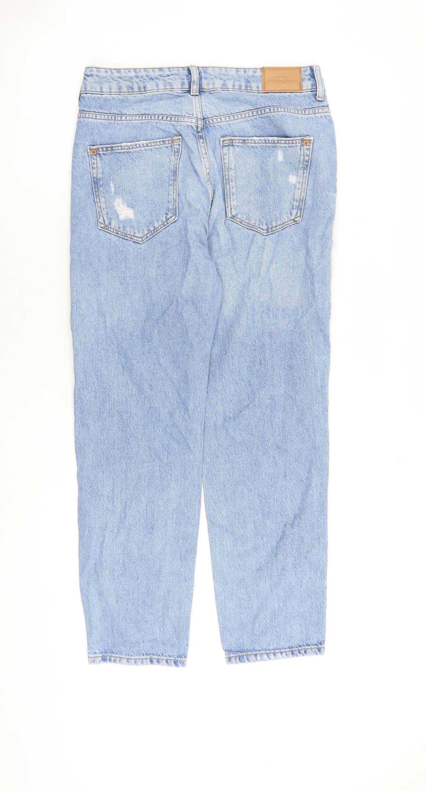 Bershka Womens Blue Cotton Straight Jeans Size 8 L26 in Regular Zip