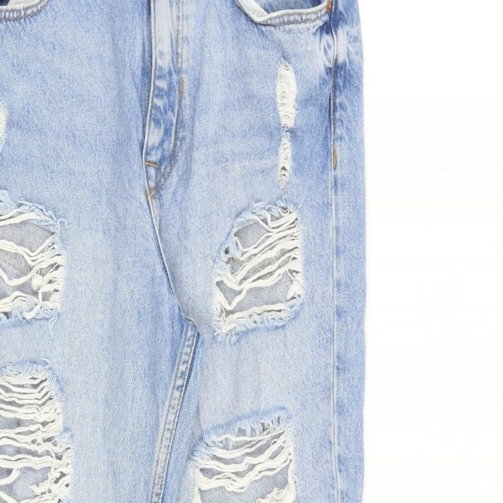 Bershka Womens Blue Cotton Straight Jeans Size 8 L26 in Regular Zip