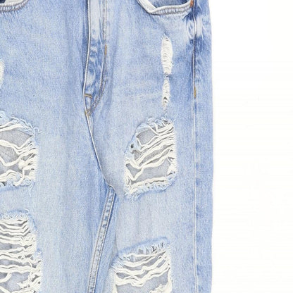 Bershka Womens Blue Cotton Straight Jeans Size 8 L26 in Regular Zip