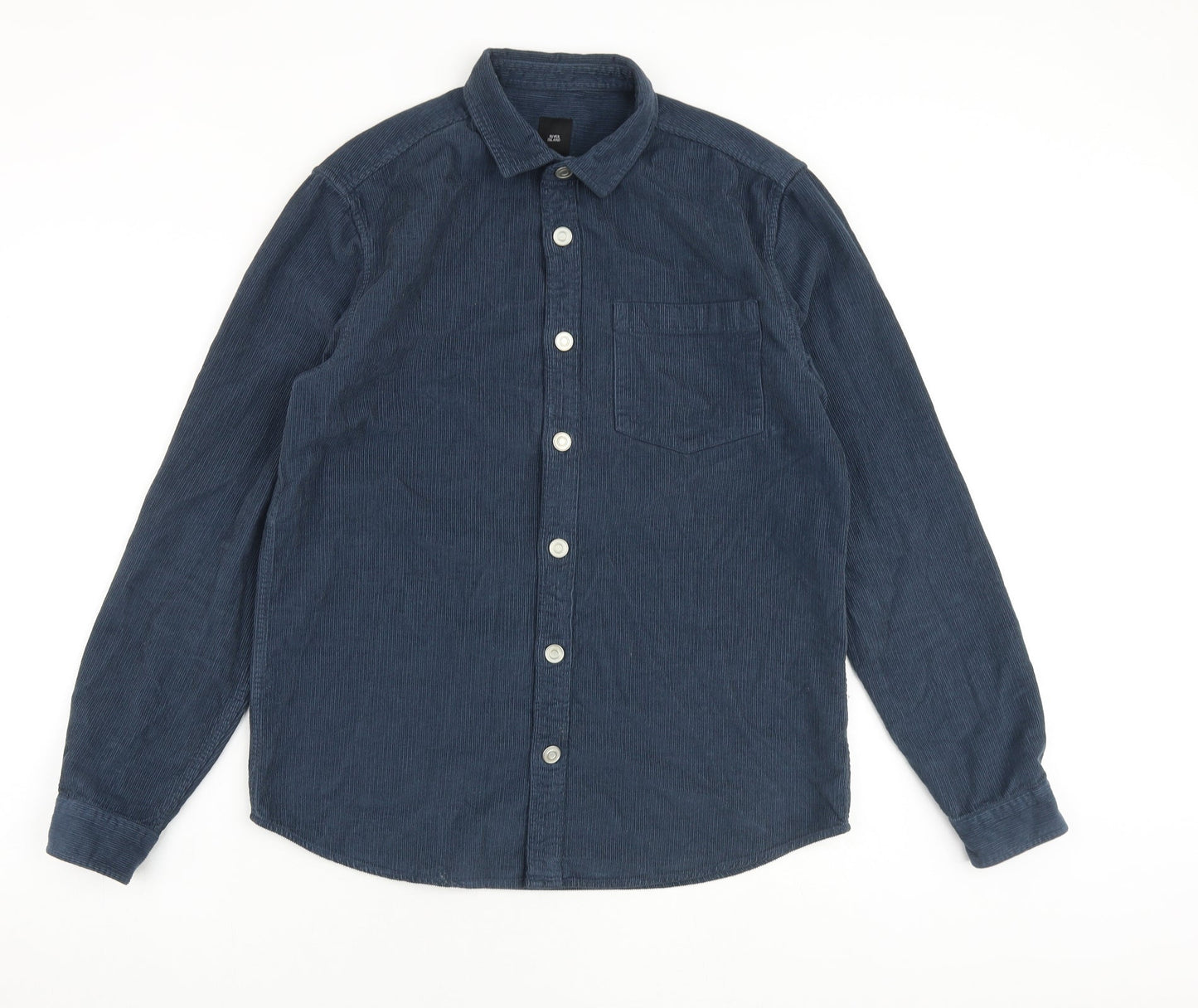 River Island Mens Blue Cotton Button-Up Size S Collared Button