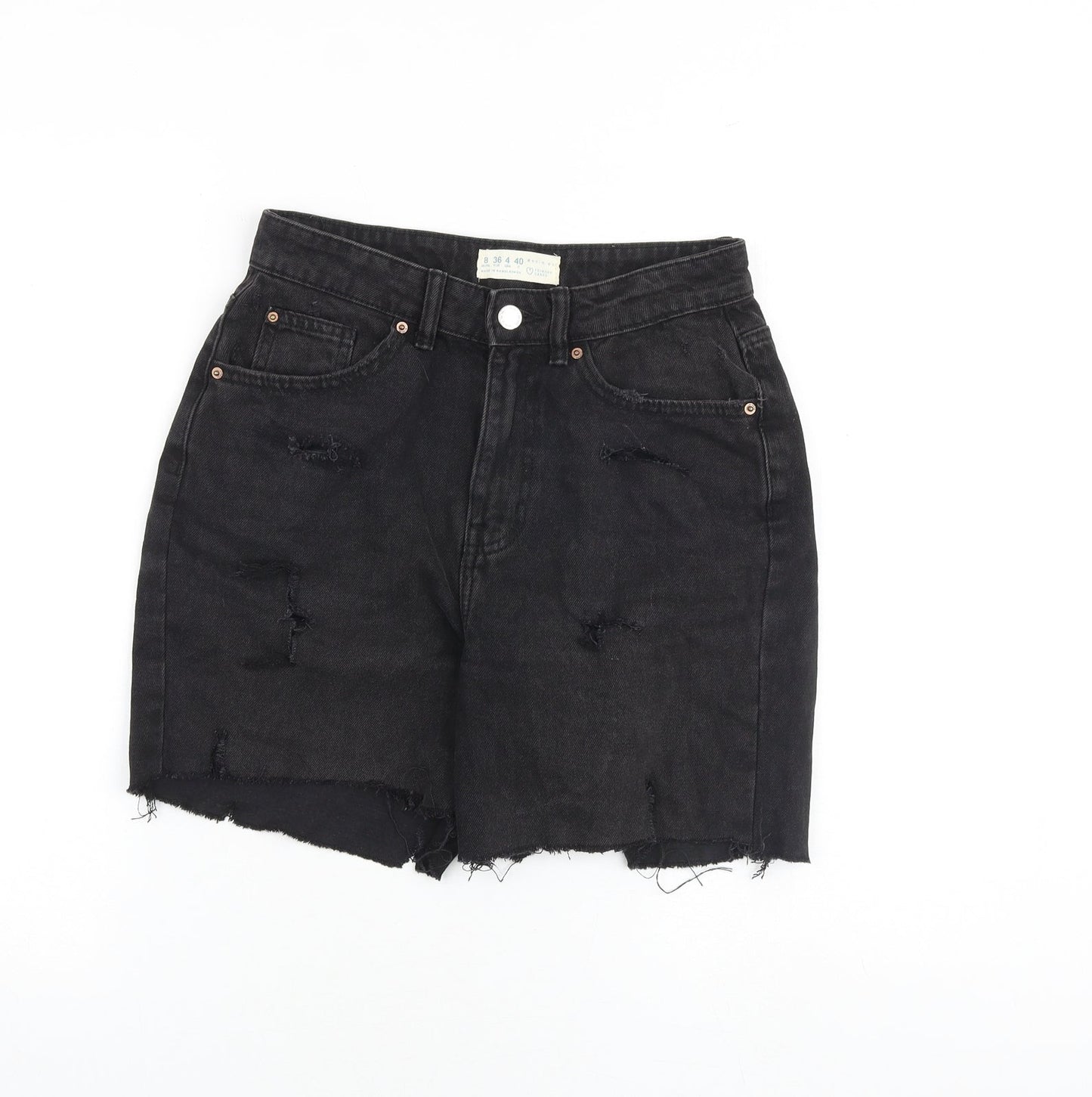 Denim & Co. Womens Black 100% Cotton Bermuda Shorts Size 8 L4 in Regular Zip - Raw Hems