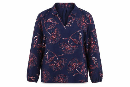 Classics Womens Blue Floral Polyester Basic Blouse Size 12 Collared