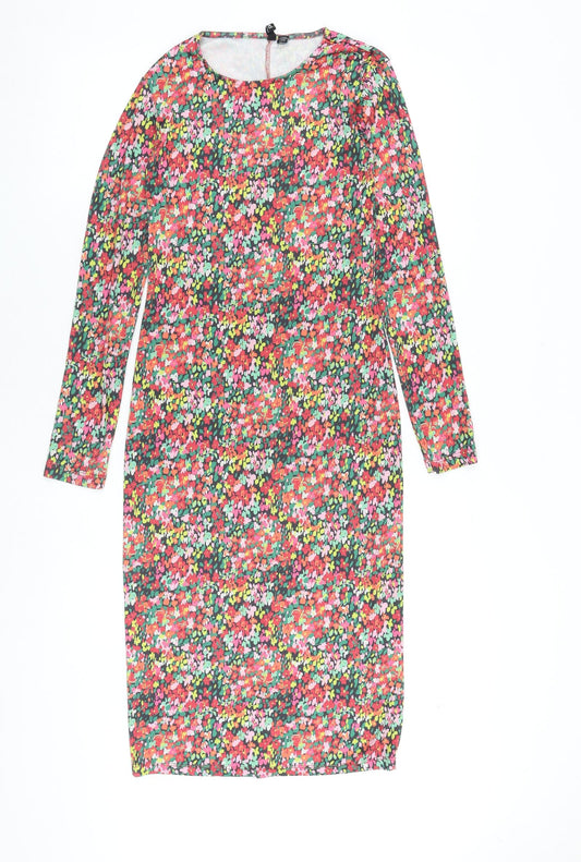 Pieces Womens Multicoloured Floral Polyester Shift Size XS Round Neck Pullover