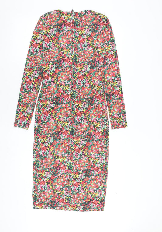 Pieces Womens Multicoloured Floral Polyester Shift Size XS Round Neck Pullover