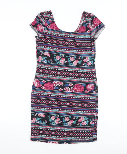 New Look Womens Multicoloured Geometric Viscose Shift Size 14 Scoop Neck Pullover