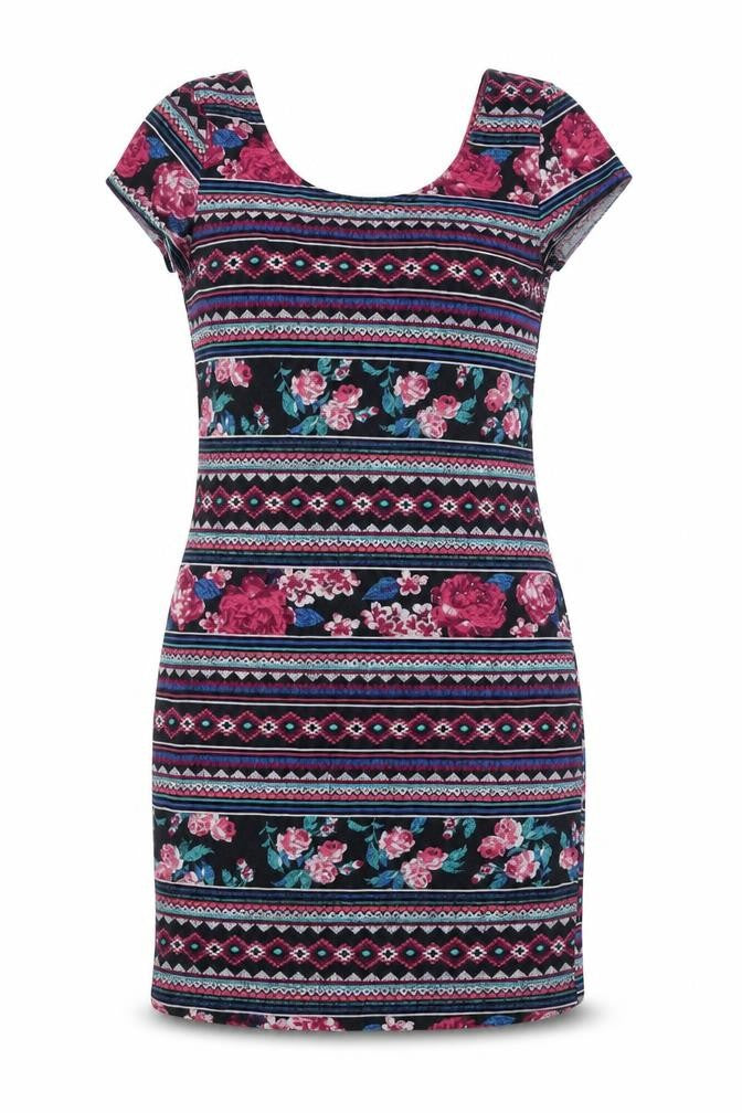 New Look Womens Multicoloured Geometric Viscose Shift Size 14 Scoop Neck Pullover
