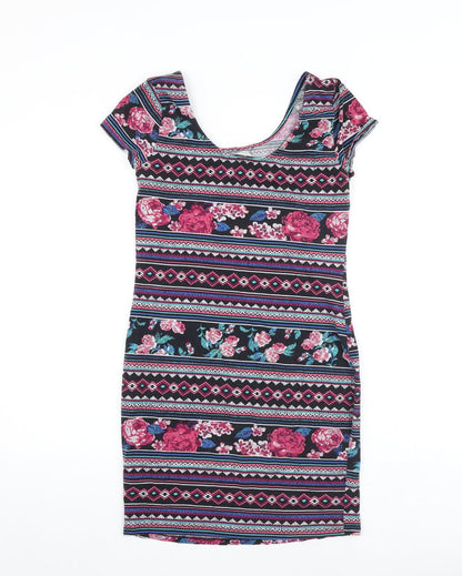 New Look Womens Multicoloured Geometric Viscose Shift Size 14 Scoop Neck Pullover