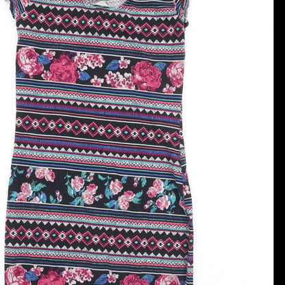 New Look Womens Multicoloured Geometric Viscose Shift Size 14 Scoop Neck Pullover