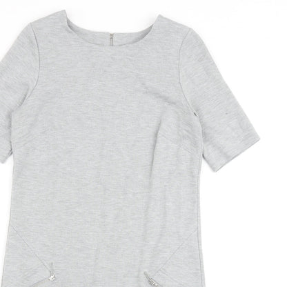 Wallis Womens Grey Polyester Shirt Dress Size 8 Round Neck Zip
