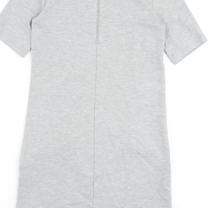 Wallis Womens Grey Polyester Shirt Dress Size 8 Round Neck Zip