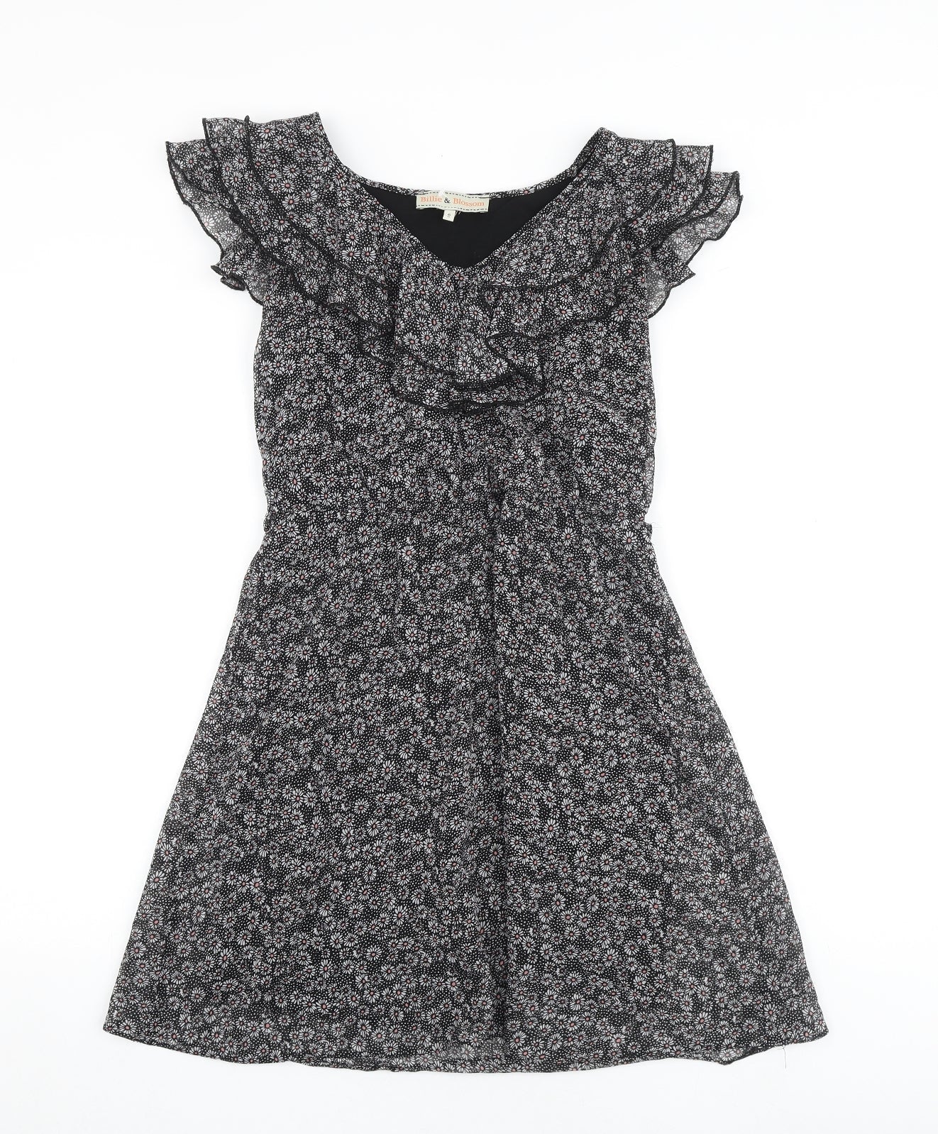 Billie Blossom Womens Black Geometric Polyester A-Line Size 6 V-Neck Zip
