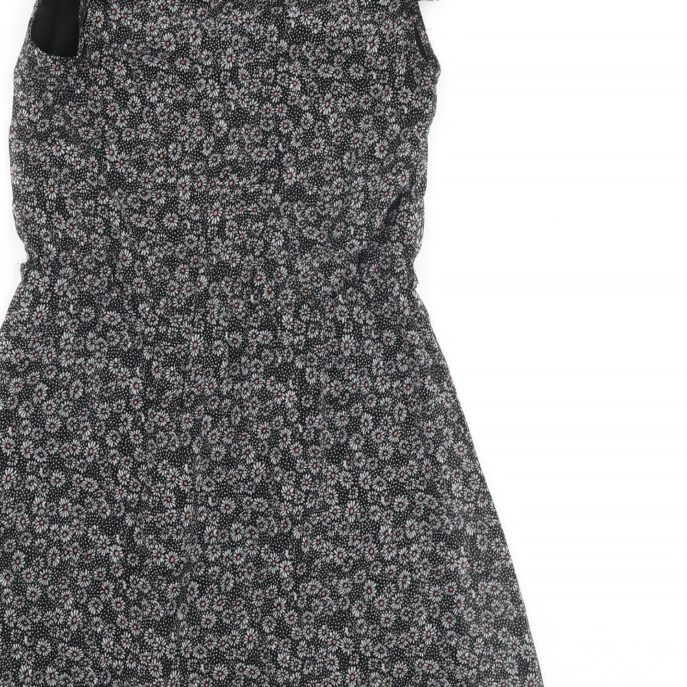 Billie Blossom Womens Black Geometric Polyester A-Line Size 6 V-Neck Zip