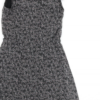 Billie Blossom Womens Black Geometric Polyester A-Line Size 6 V-Neck Zip