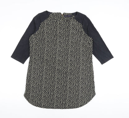 Marks and Spencer Womens Black Geometric Polyester A-Line Size 14 Round Neck Zip