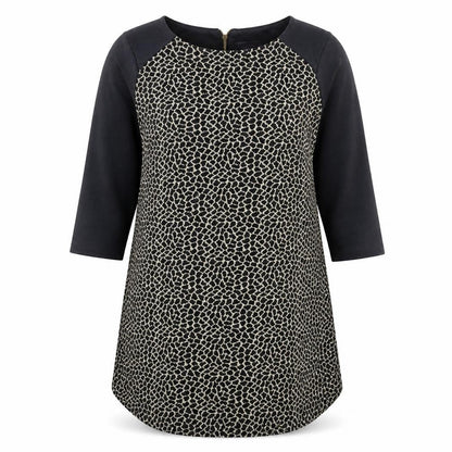 Marks and Spencer Womens Black Geometric Polyester A-Line Size 14 Round Neck Zip