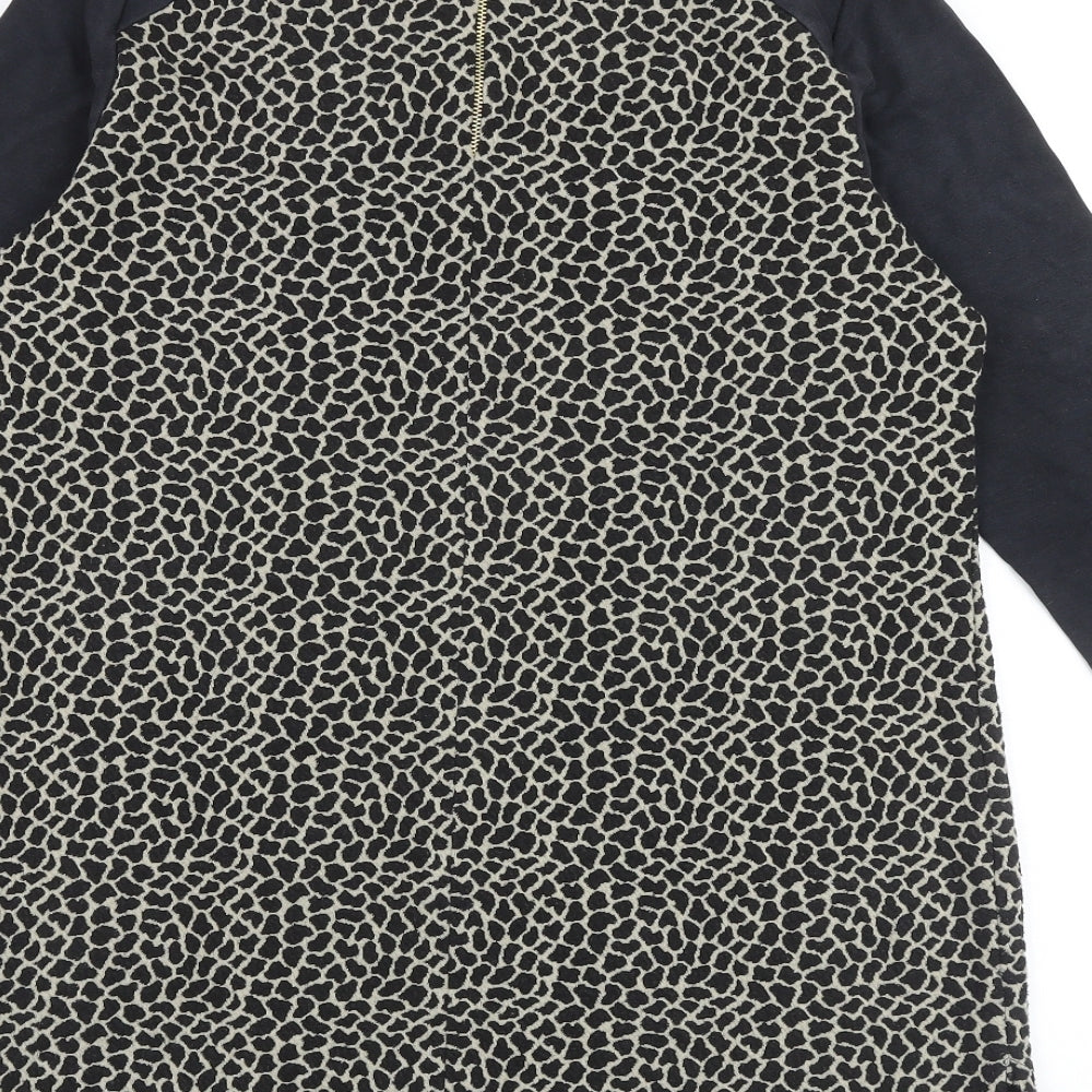 Marks and Spencer Womens Black Geometric Polyester A-Line Size 14 Round Neck Zip