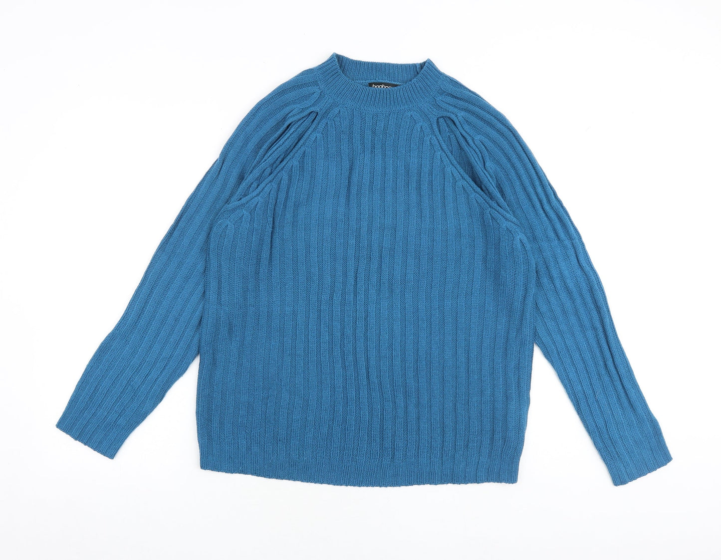 Boohoo Womens Blue Round Neck Acrylic Pullover Jumper Size S