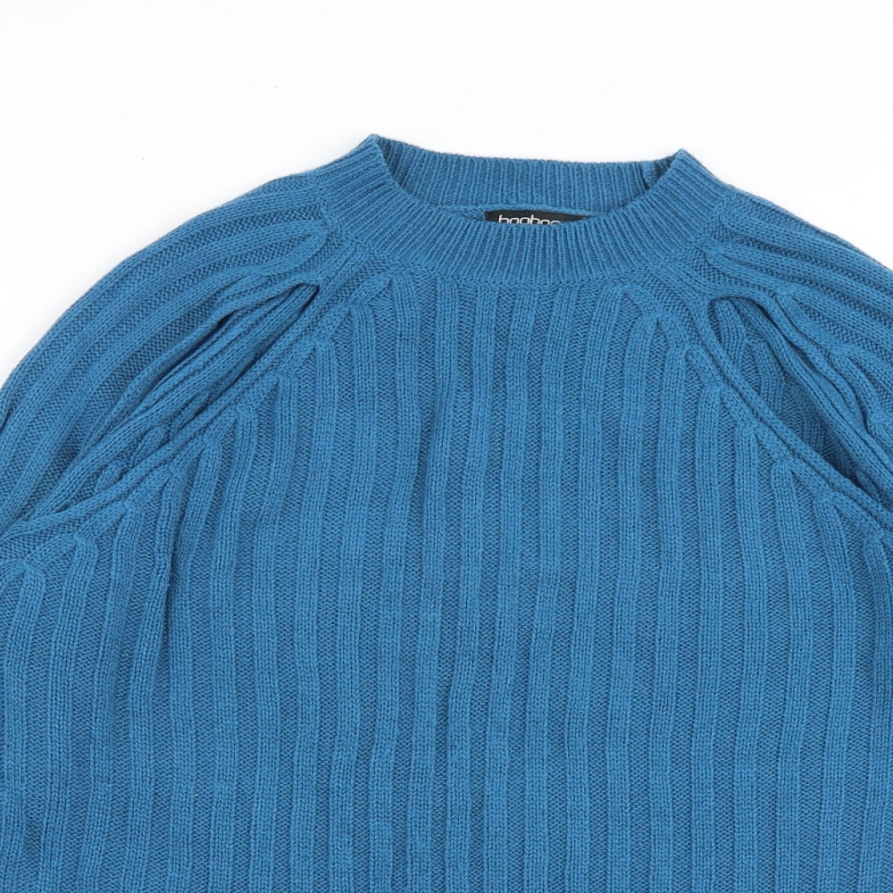 Boohoo Womens Blue Round Neck Acrylic Pullover Jumper Size S