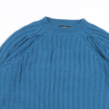 Boohoo Womens Blue Round Neck Acrylic Pullover Jumper Size S