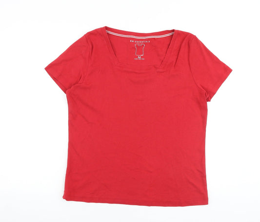 Bonmarché Womens Red 100% Cotton Basic T-Shirt Size M Square Neck