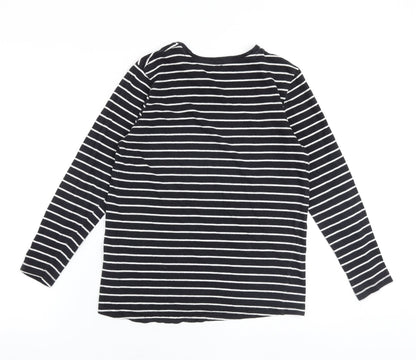 Very Girls Black Striped 100% Cotton Pullover T-Shirt Size 12 Years Round Neck Pullover