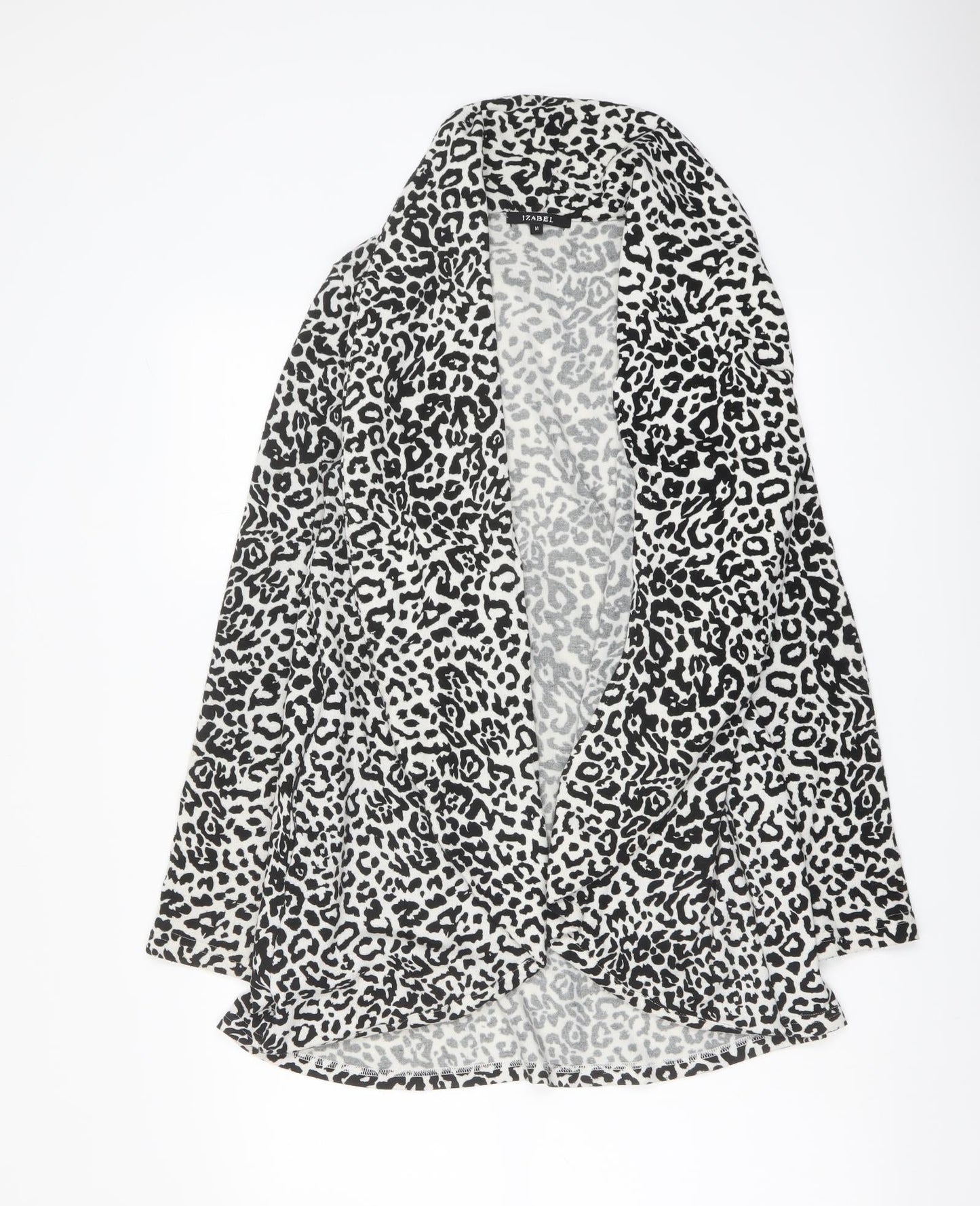 Izabel Womens Black V-Neck Animal Print Polyester Cardigan Jumper Size M - Leopard pattern