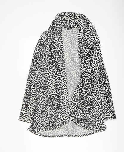 Izabel Womens Black V-Neck Animal Print Polyester Cardigan Jumper Size M - Leopard pattern