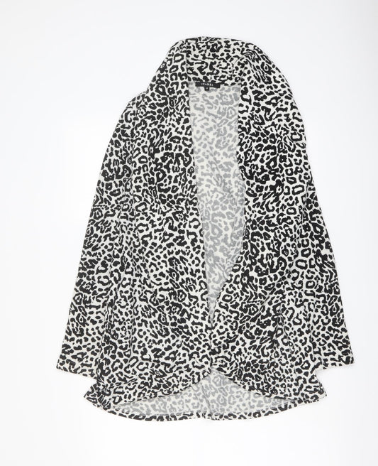 Izabel Womens Black V-Neck Animal Print Polyester Cardigan Jumper Size M - Leopard pattern