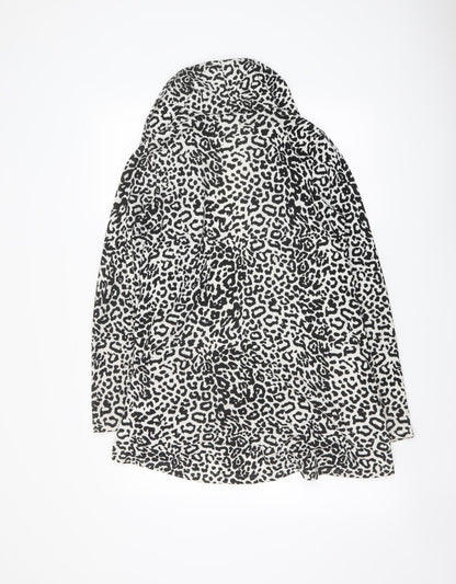 Izabel Womens Black V-Neck Animal Print Polyester Cardigan Jumper Size M - Leopard pattern