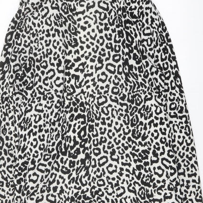 Izabel Womens Black V-Neck Animal Print Polyester Cardigan Jumper Size M - Leopard pattern