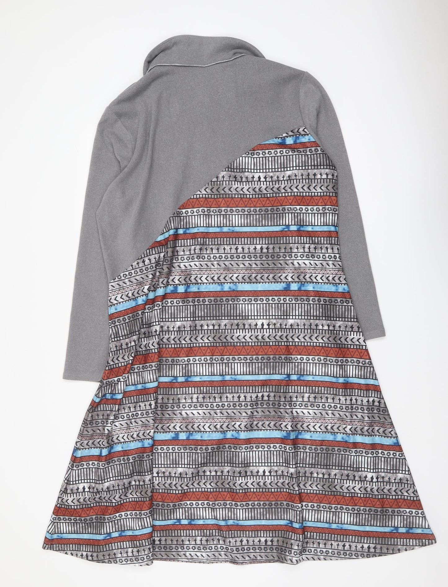 Maria & Gabriela Womens Grey Geometric Cotton Trapeze & Swing Size 2XL Collared Pullover