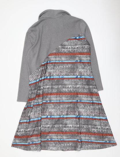 Maria & Gabriela Womens Grey Geometric Cotton Trapeze & Swing Size 2XL Collared Pullover