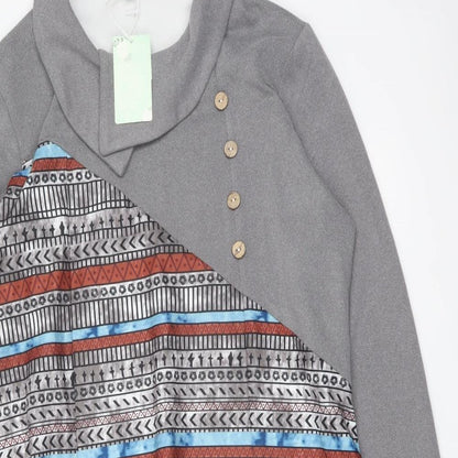 Maria & Gabriela Womens Grey Geometric Cotton Trapeze & Swing Size 2XL Collared Pullover