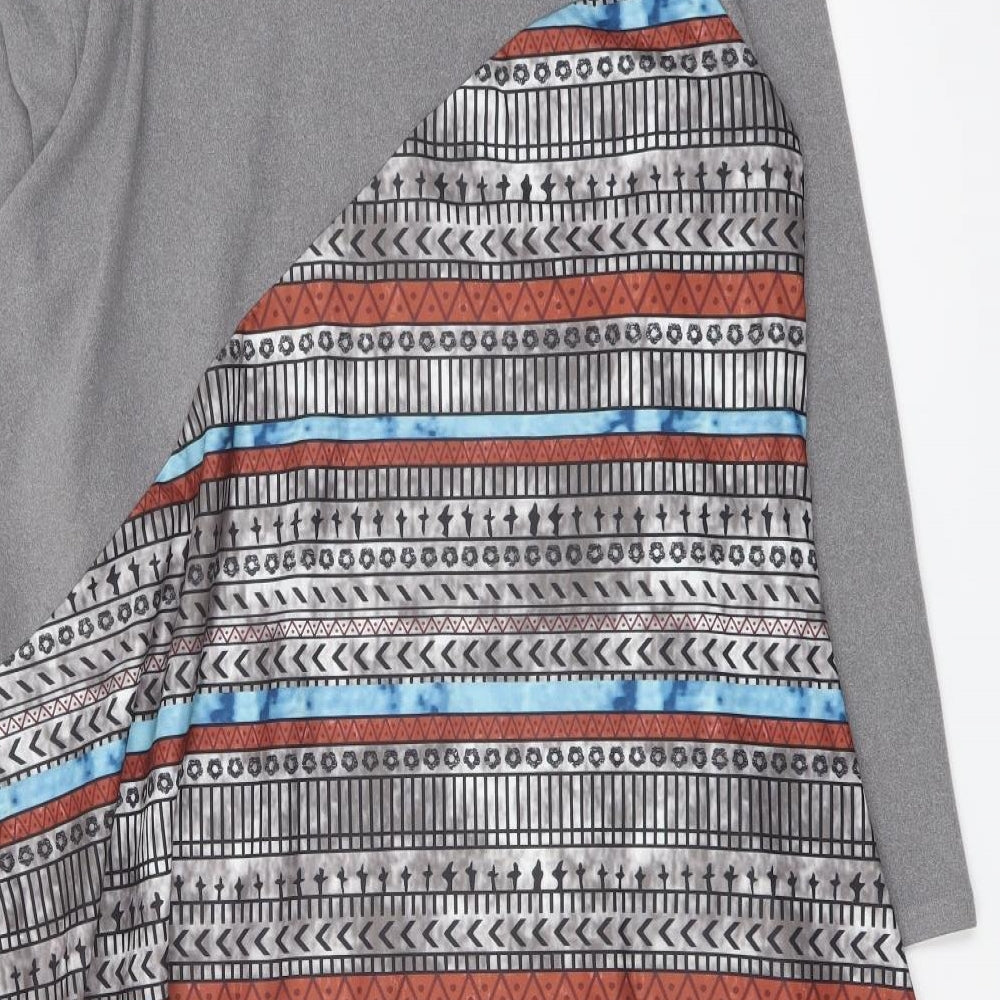 Maria & Gabriela Womens Grey Geometric Cotton Trapeze & Swing Size 2XL Collared Pullover