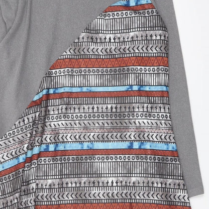 Maria & Gabriela Womens Grey Geometric Cotton Trapeze & Swing Size 2XL Collared Pullover