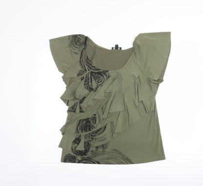 AB Studio Womens Green Geometric Polyester Basic Blouse Size L Boat Neck