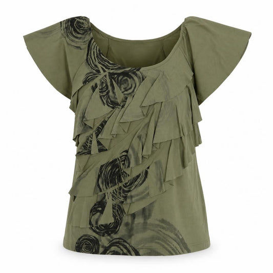 AB Studio Womens Green Geometric Polyester Basic Blouse Size L Boat Neck