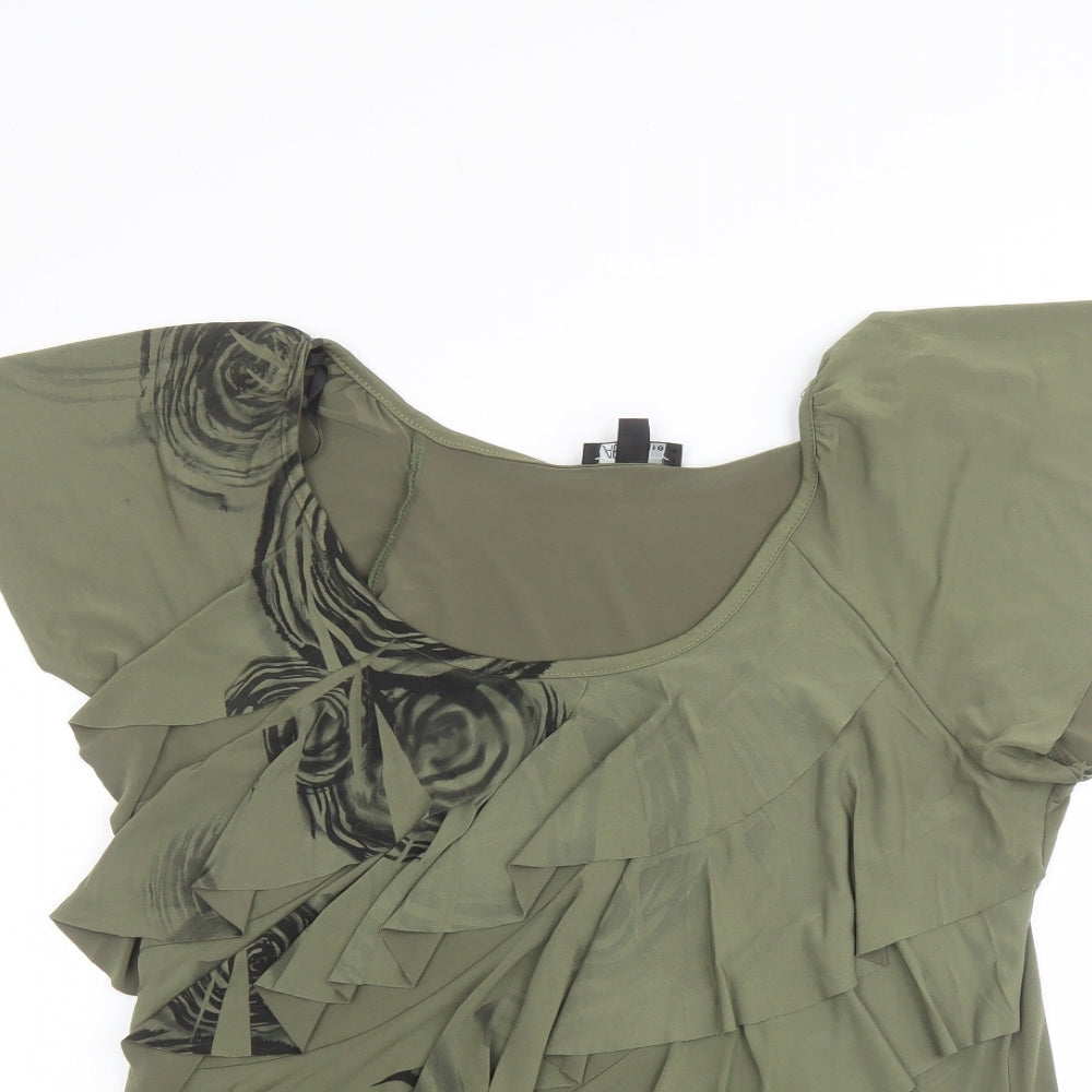 AB Studio Womens Green Geometric Polyester Basic Blouse Size L Boat Neck