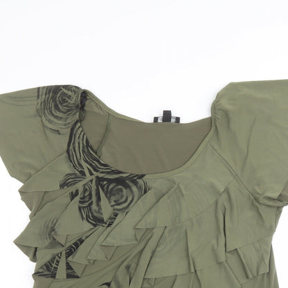 AB Studio Womens Green Geometric Polyester Basic Blouse Size L Boat Neck