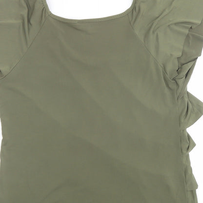 AB Studio Womens Green Geometric Polyester Basic Blouse Size L Boat Neck