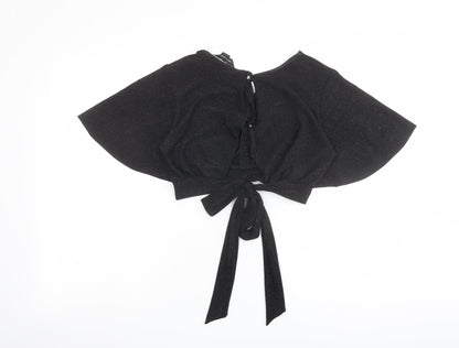 New Look Womens Black Polyester Cropped Blouse Size 8 Boat Neck - Tie Back Detail