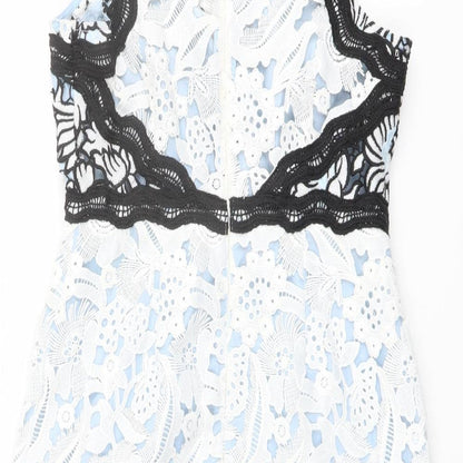 Topshop Womens Blue Geometric Polyester Shift Size 10 Round Neck Zip